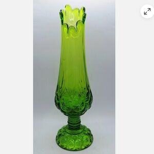 Kanawha Glass MOON & STARS Green Swung Pedestal Vase MCM 12” RARE